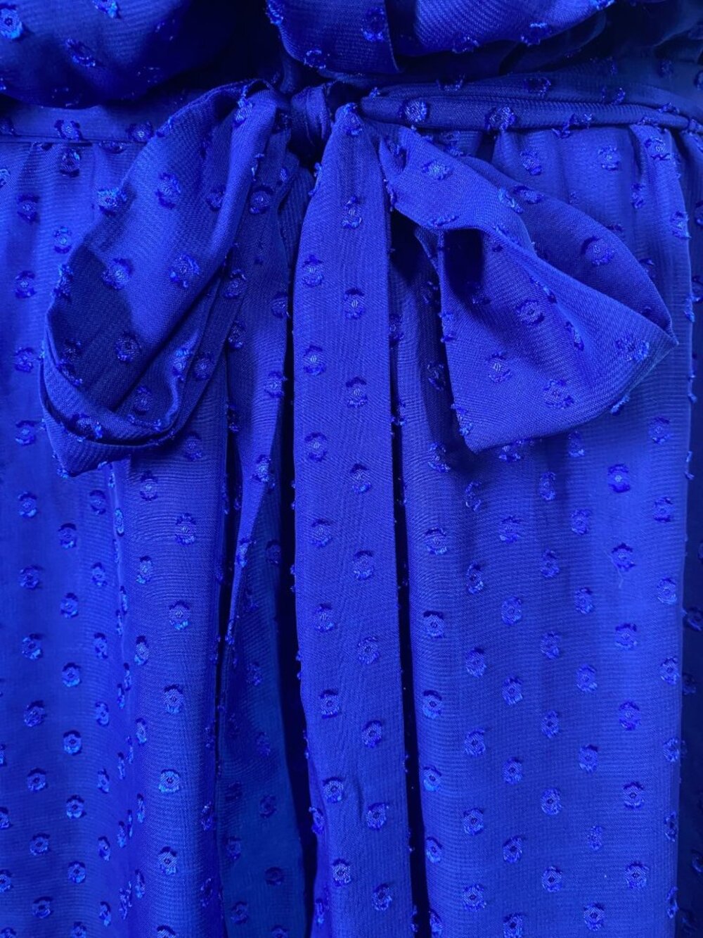 Polka Dot Sheer Royal Blue 22w Wrap Dress With Flutter Sleeves & Tie Waist - Picture 2 of 11